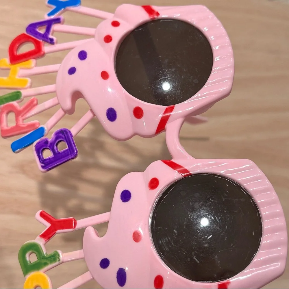 Kids Pink Happy Birthday Cupcake Novelty Glasses